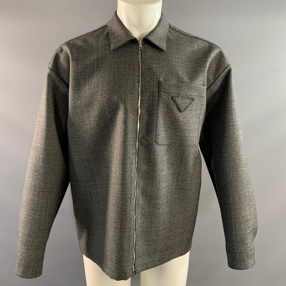 PRADA Size M Grey Black Glenplaid Wool Zip Up Jacket